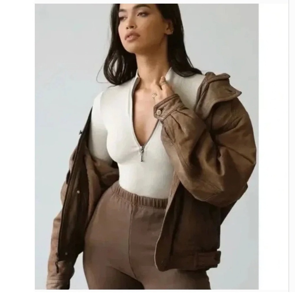Joah Brown The Half Zip Mock Neck Top Long Sleeve XS/S Dune